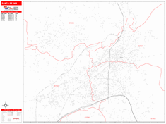 Santa Fe Wall Map Zip Code Red Line Style 2024